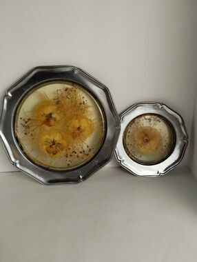 2 - Colorflo Window Art - Pressed Dried Flowers in Glass Pewter Frame Vintage